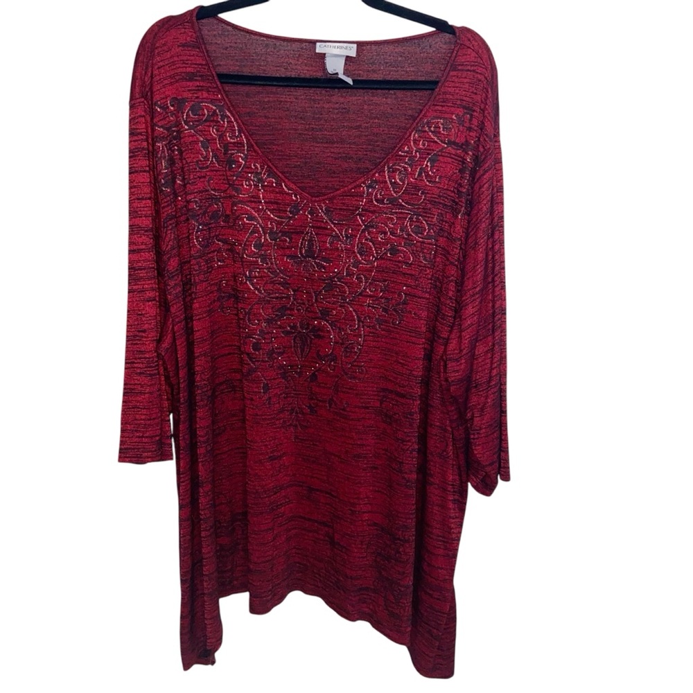 Catherines Tunic Top Womens Plus Size 3X (26/28) Black Red Whimsigoth stretch